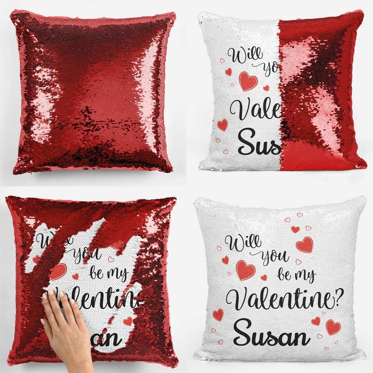Will You Be My Valentine Sequin Magic Personalised Cushion
